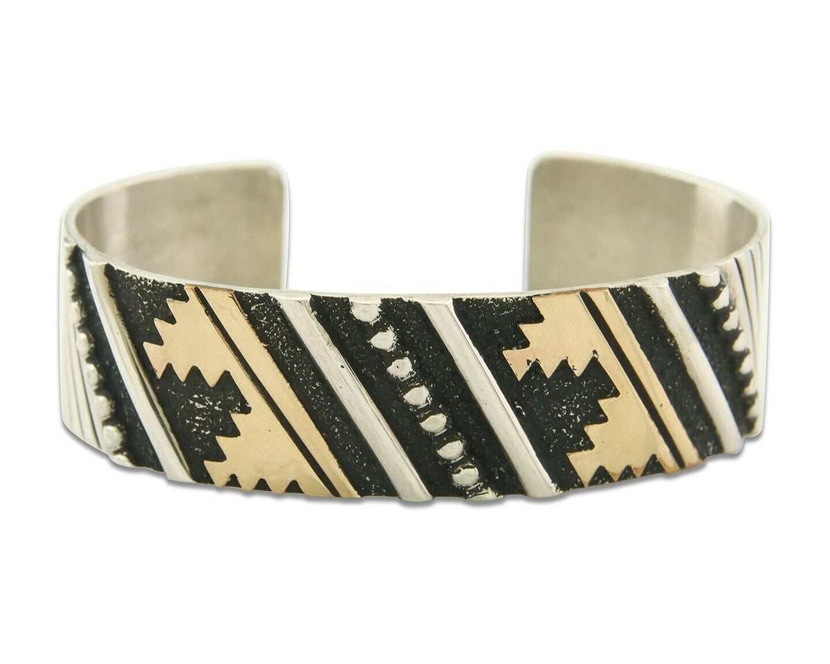 Navajo Bracelet Gold & 925 Silver Handmade 16 mm Wide Signed Thomas Singer C80s