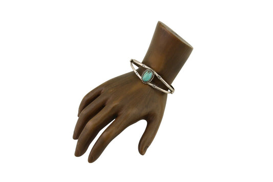 Navajo Hand Stamped Cuff Bracelet Turquoise 925 Silver Native American Artist
