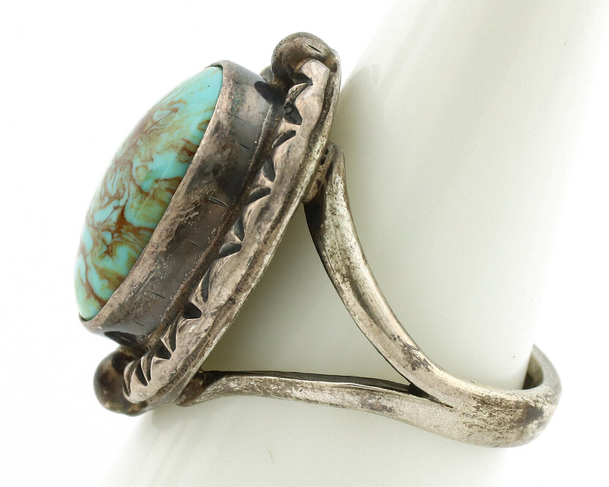 Navajo Ring .925 Silver Kingman Turquoise Artist Signed Gecko C.1980's