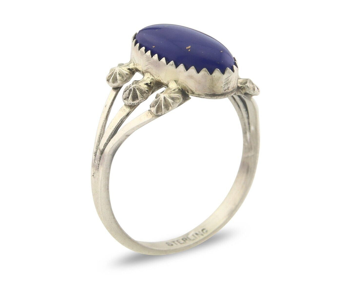 Navajo Ring 925 Sterling Natural Lapis Handmade Native Artist C.80's