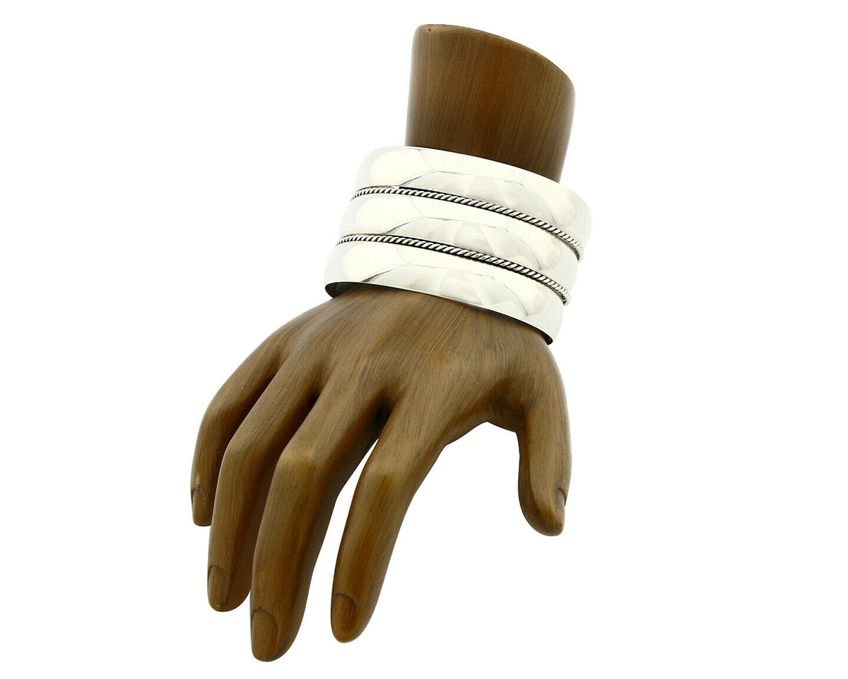 Navajo Handmade Bracelet .925 Silver TAHE 5 Row and Domed Cuff