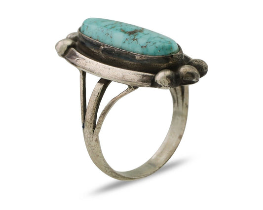 Navajo Turquoise Ring 925 Silver Native Artist Signed Sunrise Size 8.0 C.80's