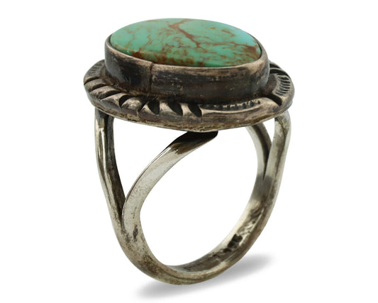 Navajo Ring .925 Silver Kingman Turquoise Artist Signed Gecko C.1980's