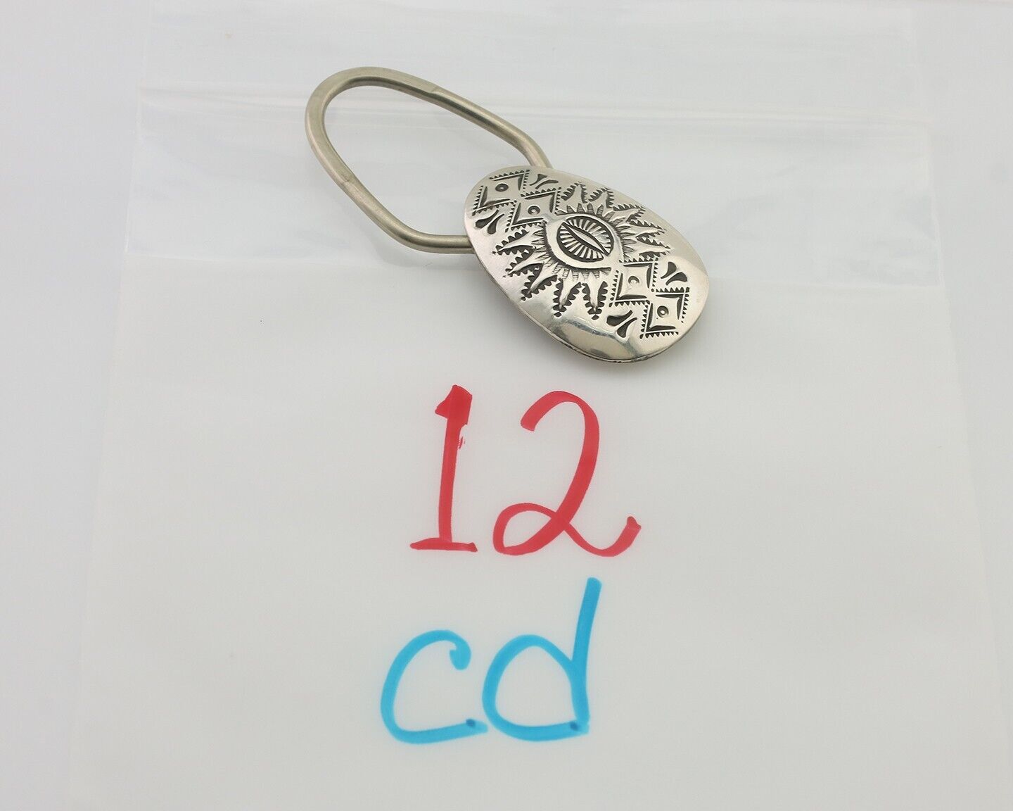 Navajo Hand Stamped Key Chain .925 Silver Handmade Native American Artist C.80's