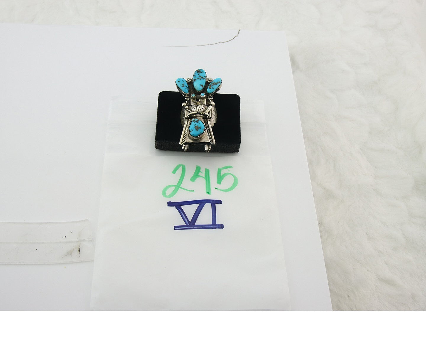 Vintage Navajo Ring Sterling Silver Turquoise Handmade Signed MO Size 10.5