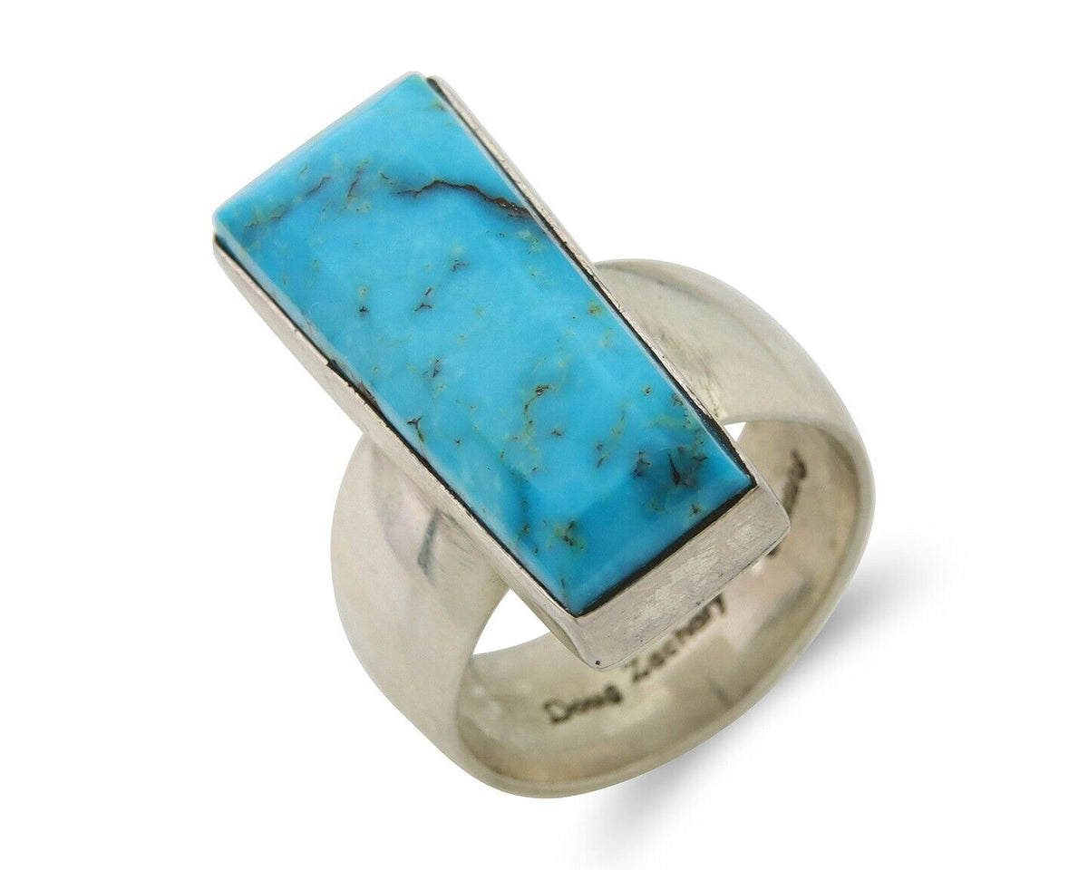 Navajo Ring .925 Sterling Blue Turquoise Artist Signed Doug Zachary C.80's