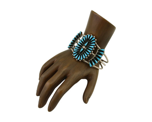 Men Navajo Bracelet 925 Silver Natural Blue Turquoise Signed Benson Yazzie C80s