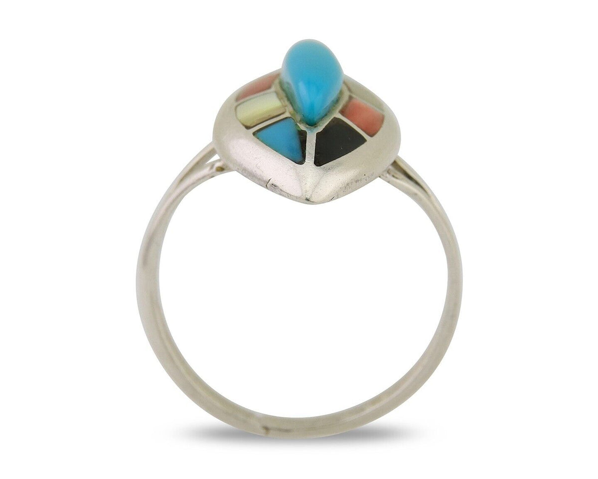 Navajo Ring 925 Silver Turquoise Shell Onyx Spiney Oyster Native Artist C80's
