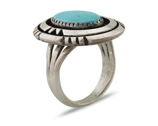 Navajo Ring 925 Silver Turquoise Signed William Denetdale Size 6.25 C.80's