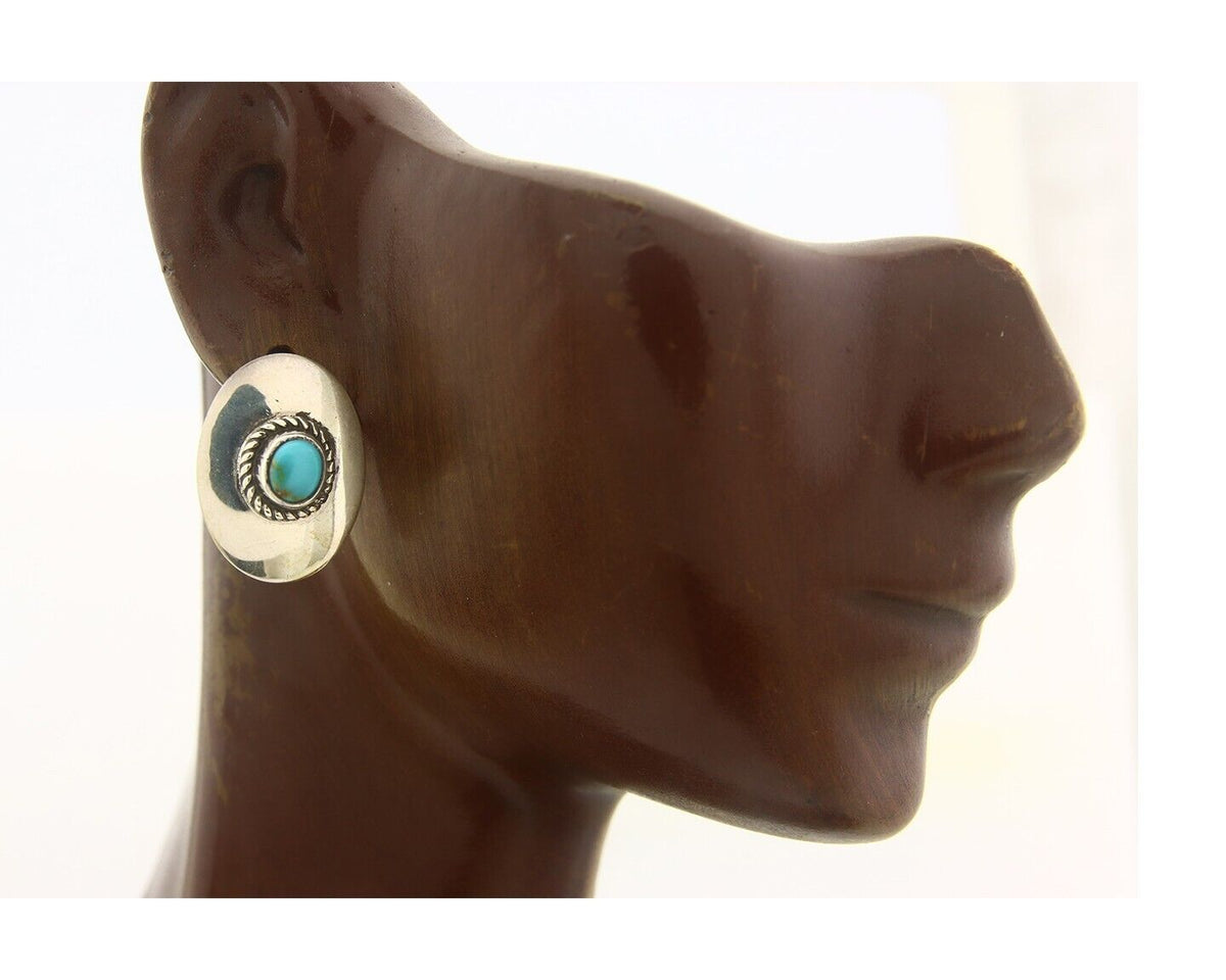 Navajo Earrings 925 Silver Handmade Natural Turquoise Signed Wilson Padila C80s