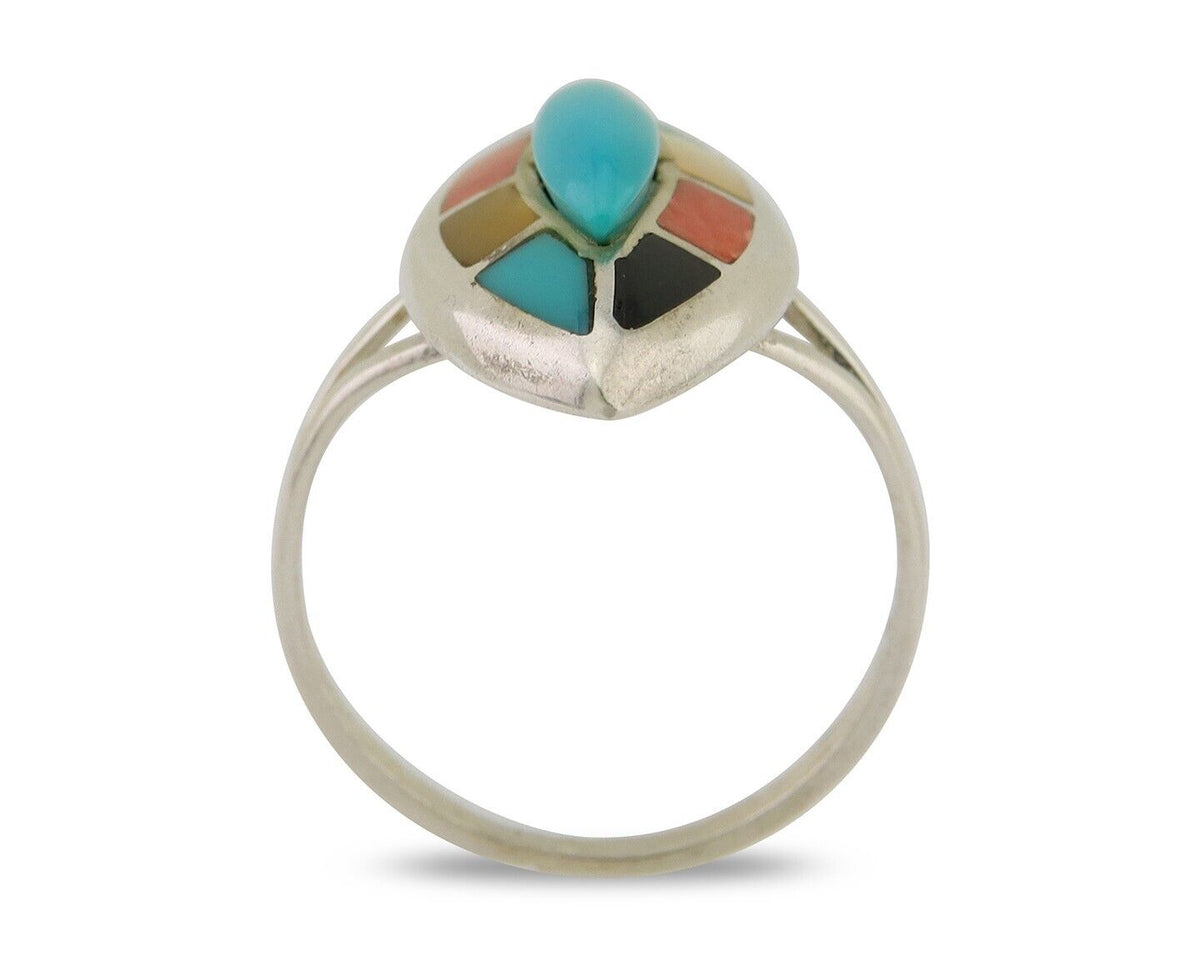 Navajo Ring 925 Silver Turquoise Shell Onyx Spiney Oyster Native Artist C.80's