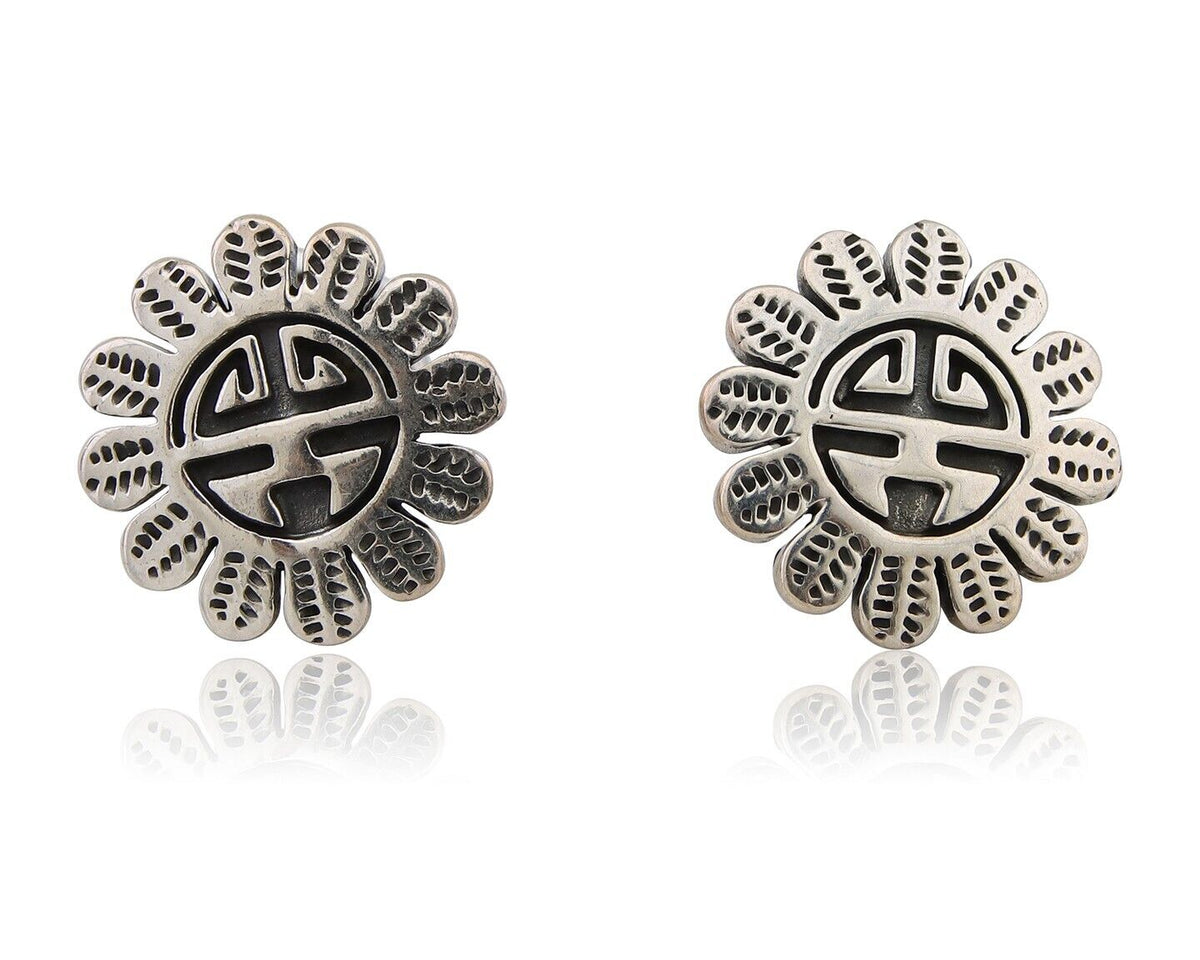 Navajo Tiwa Sun Earrings 925 Silver Native American Artist C.80's