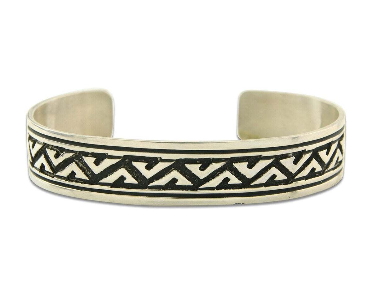 Navajo Bracelet 925 Silver Artist Signed Thomas Singer Cuff Made in the 1980's