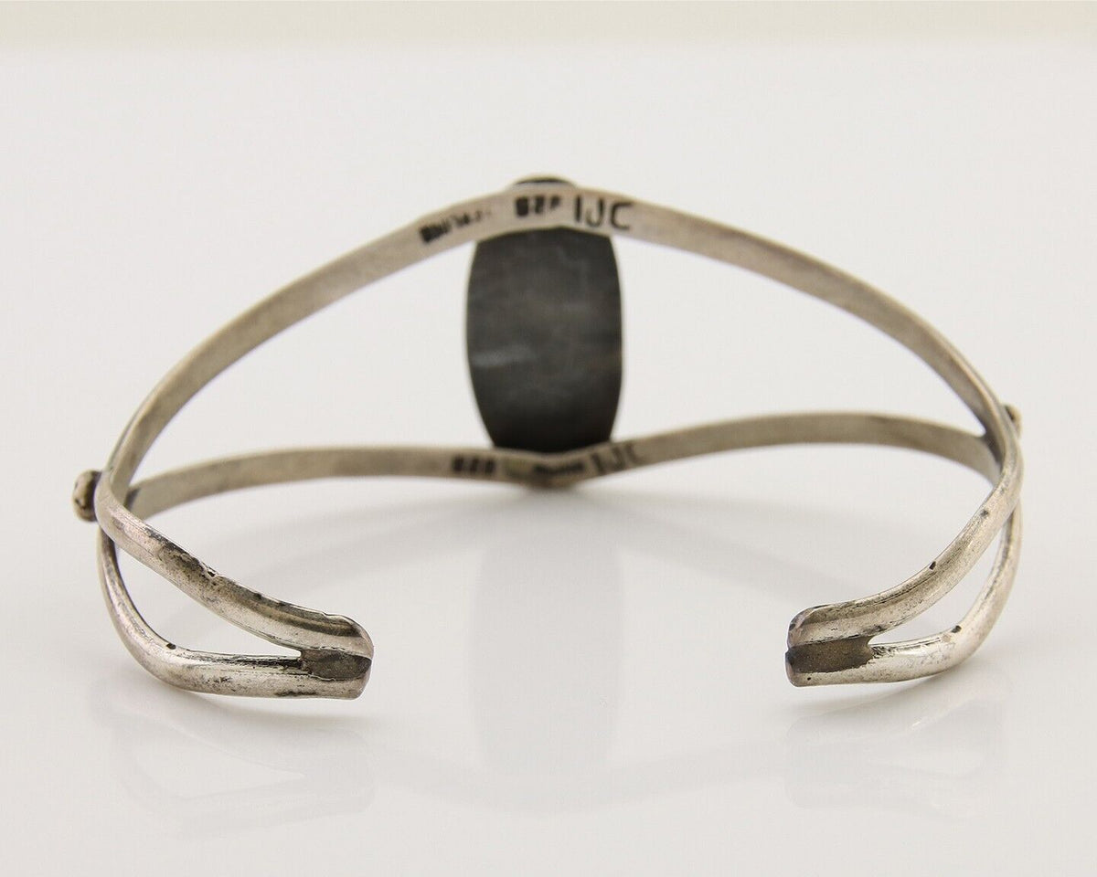 Navajo Hand Stamped Cuff Bracelet Malachite 925 Silver Artist Signed IJC C.80's