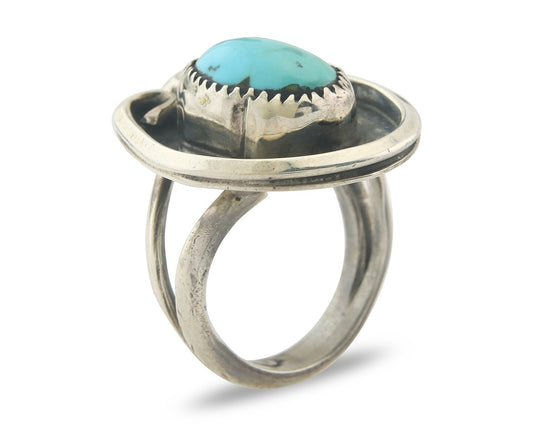 Vintage Ring 925 Sterling Authentic Turquoise Artist Signed O Size 7.0