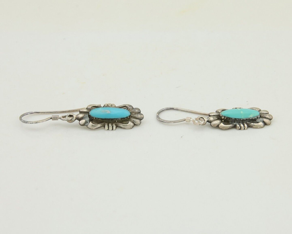 Navajo Dangle Earrings 925 Silver Blue Turquoise Artist Signed Square C.80's