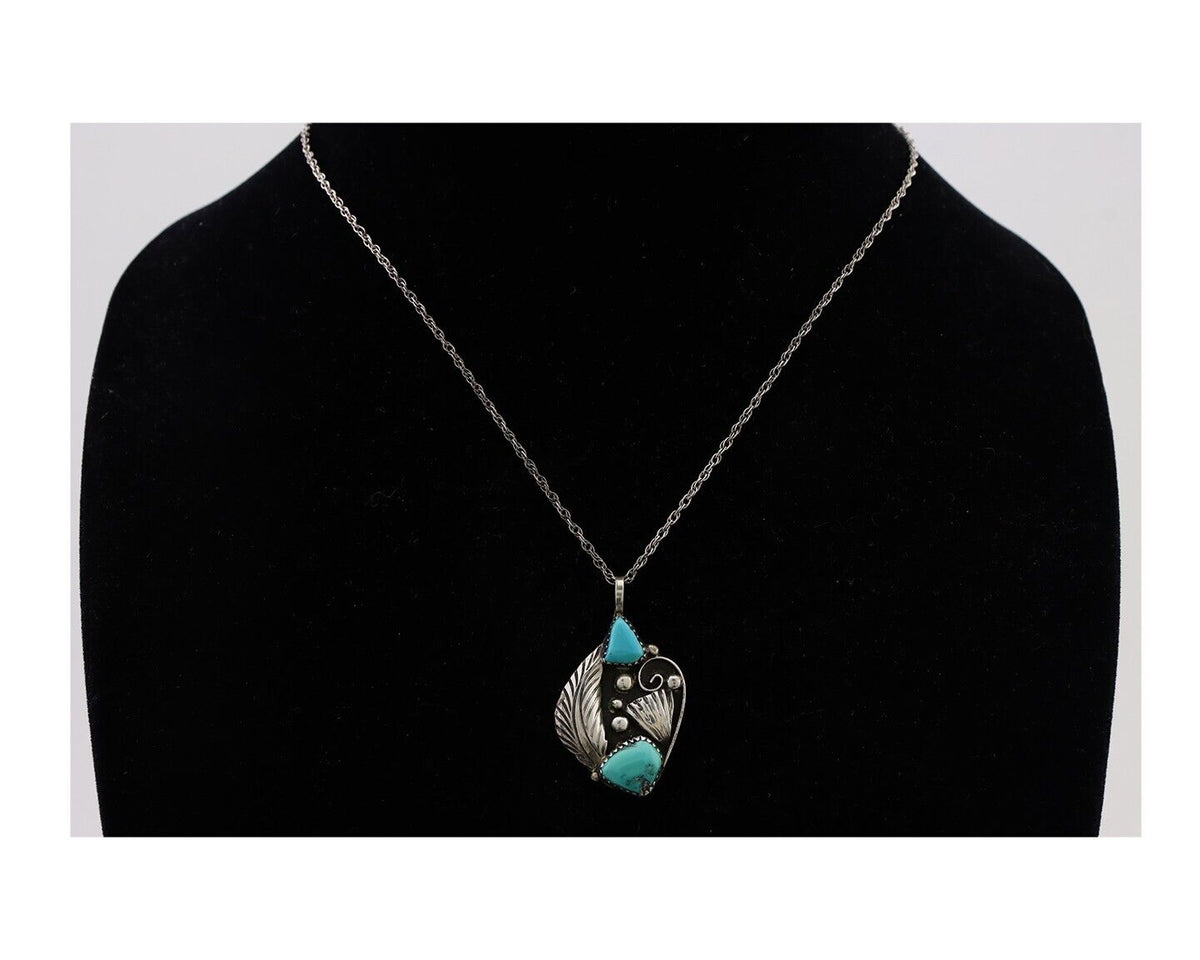 Navajo Turquoise Handmade Necklace 925 Silver Artist Signed PM C.80s
