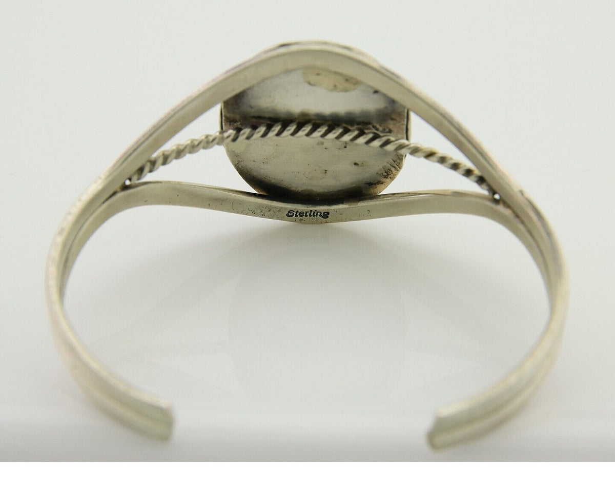 Navajo Cuff Bracelet Natural Malachite 925 Silver Native American Artist C.80s