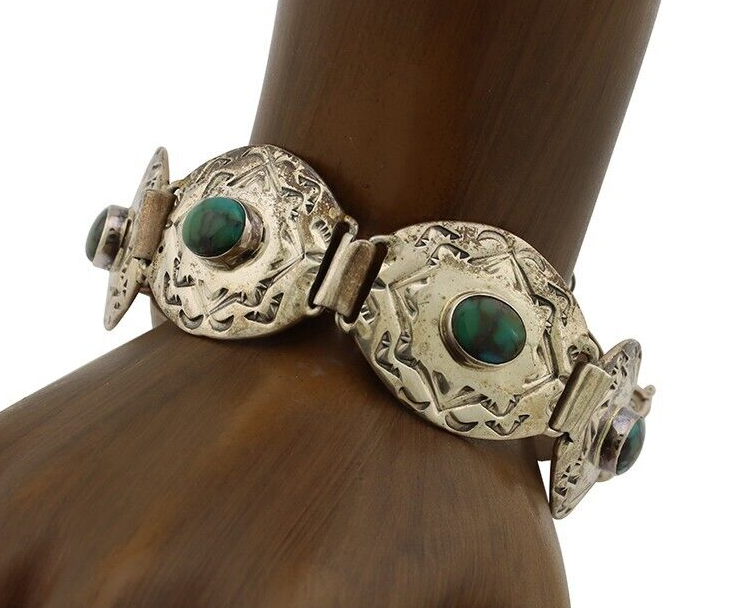 Navajo Concho Bracelet 925 Silver Turquoise Artist Signed Gilbert Tom C.80's
