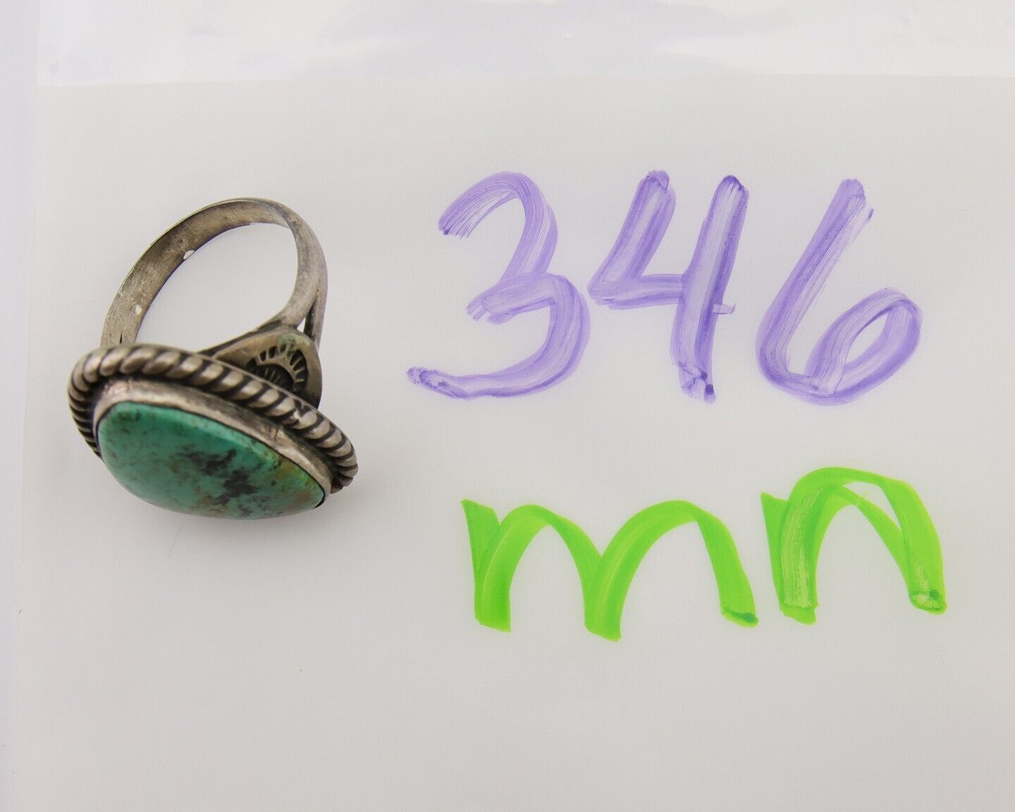Men Navajo Ring 925 Silver Natural Slab Turquoise Signed Sunset C.80's