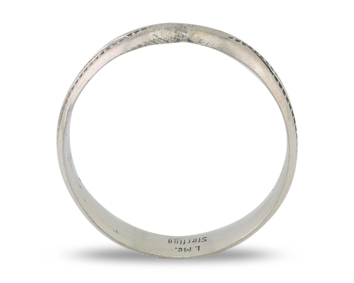 Navajo Hand Stamped Band 925 Silver 5.0 mm Signed Larry Chavez Size 7.5 C.80's