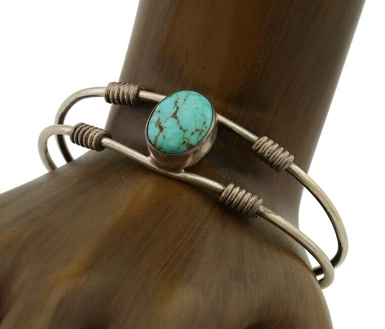 Navajo Bracelet 925 Silver Natural Blue Turquoise Native American C.80's