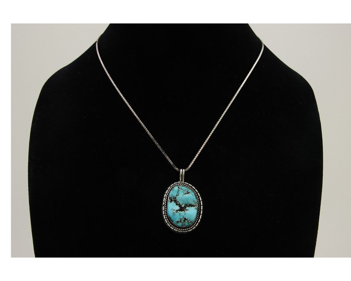 Navajo Necklace 925 Silver Natural Blue Turquoise Artist Signed Tom Willeto C80s