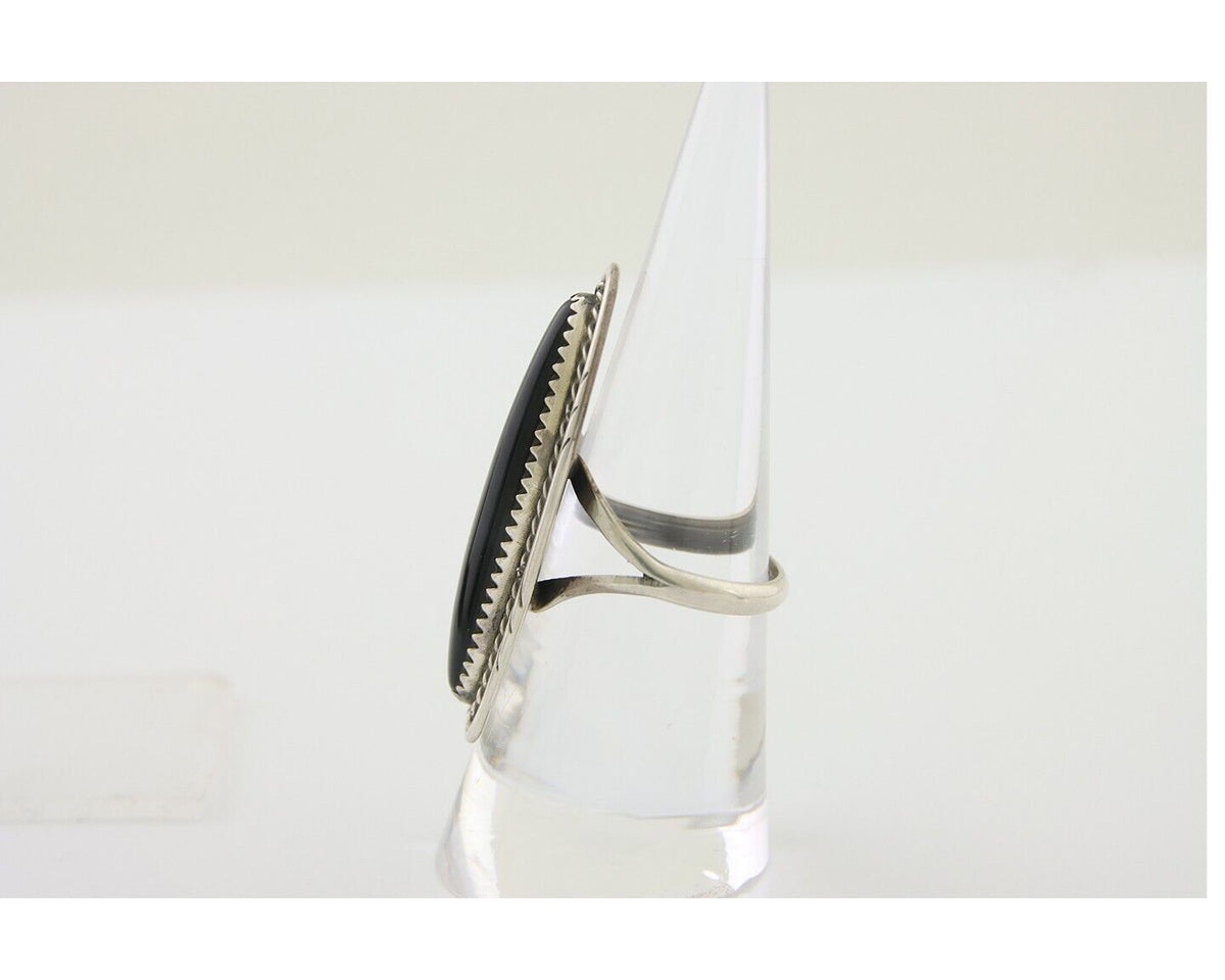 Navajo Handmade Ring 925 Silver Black Onyx Native American Artist C.80's