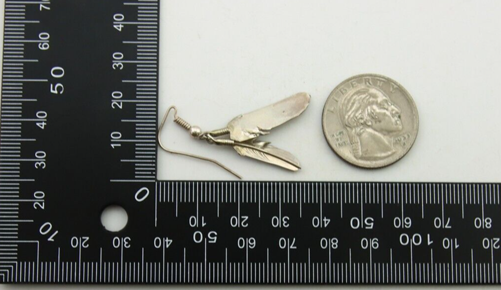 Navajo Earrings 925 Silver Dangle Eagle Feather Native American Artist C.80's