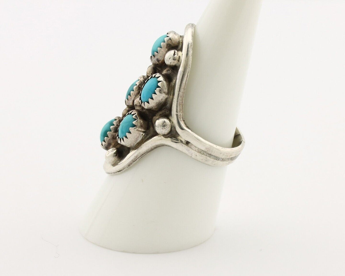 Navajo Ring .925 Silver Natural Blue Turquoise Signed L Henderson C.80's