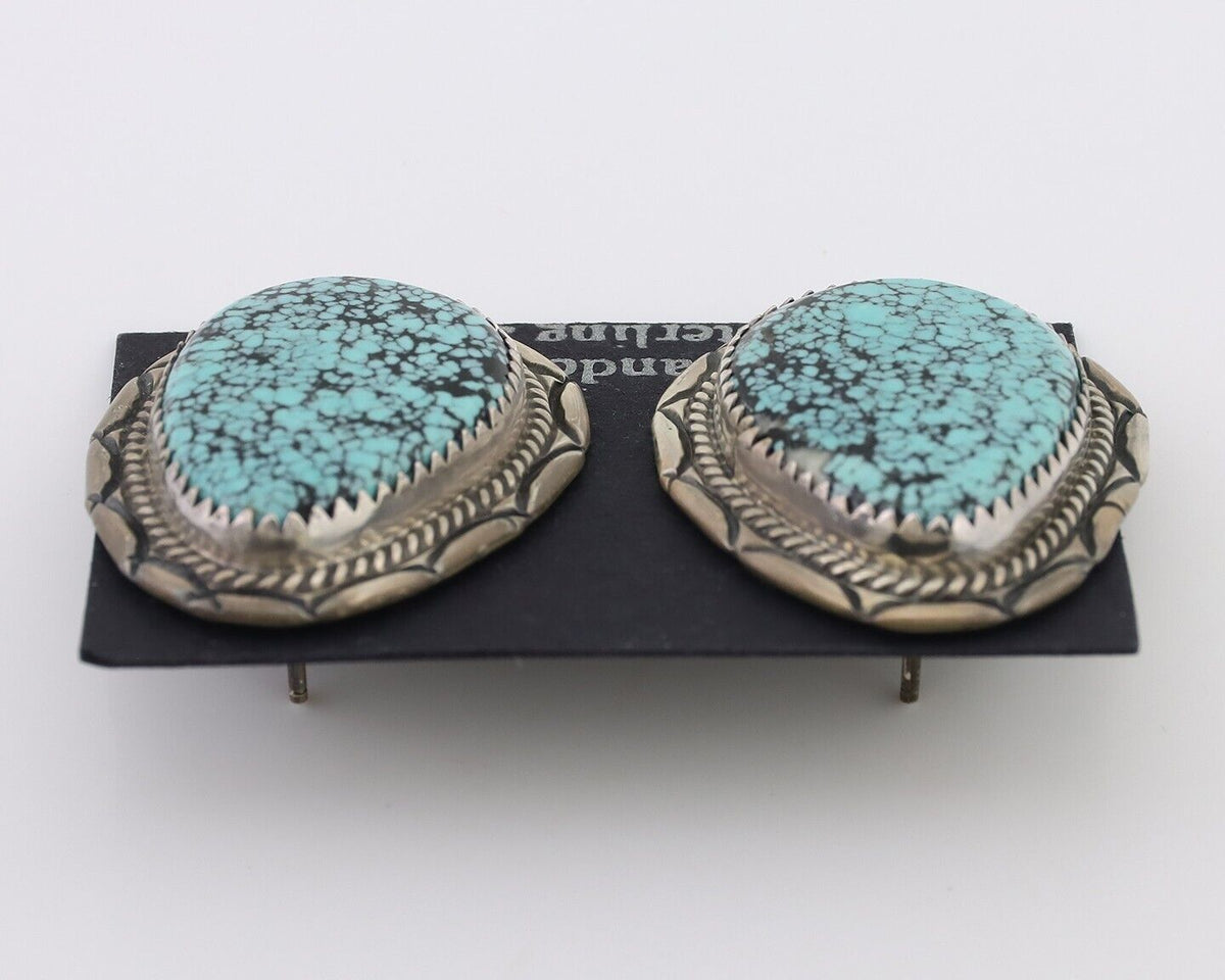 Navajo Dangle Earrings 925 Silver Mine 8 Turquoise Artist Signed Begay C.80's