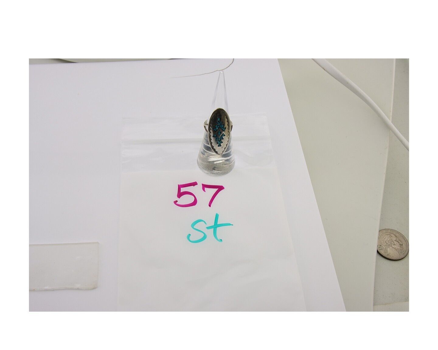 Navajo Ring 925 Silver Chip Inlay Turquoise Native Artist C.80's