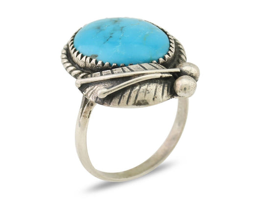 Navajo Ring 925 Silver Natural Kingman Turquoise Native American Artist C.80's
