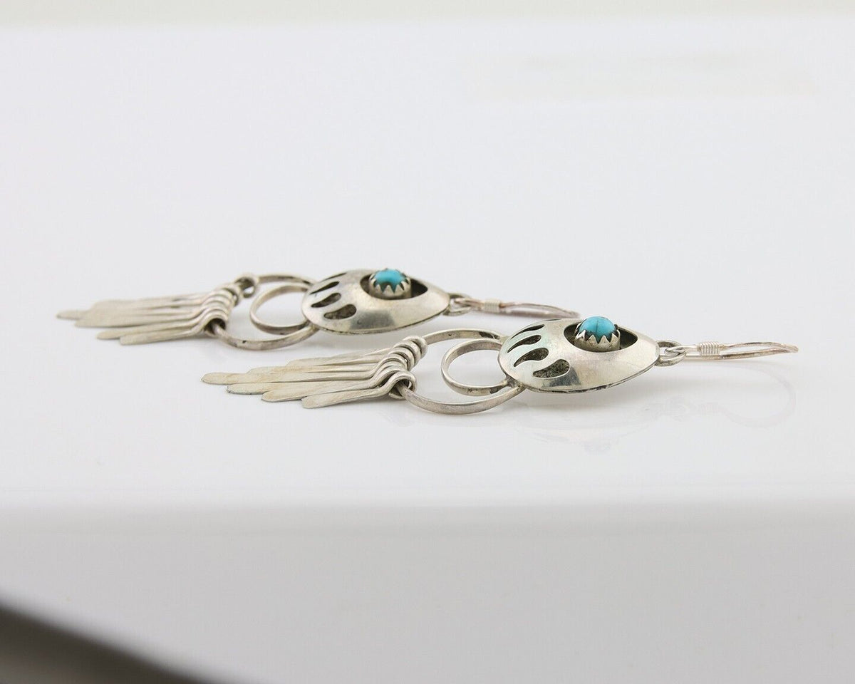 Navajo Dangle Earrings 925 Silver Natural Turquoise Artist Signed ES C.80's