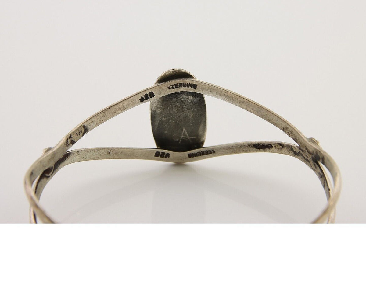 Navajo Hand Stamped Cuff Bracelet Turquoise 925 Silver Native American Artist