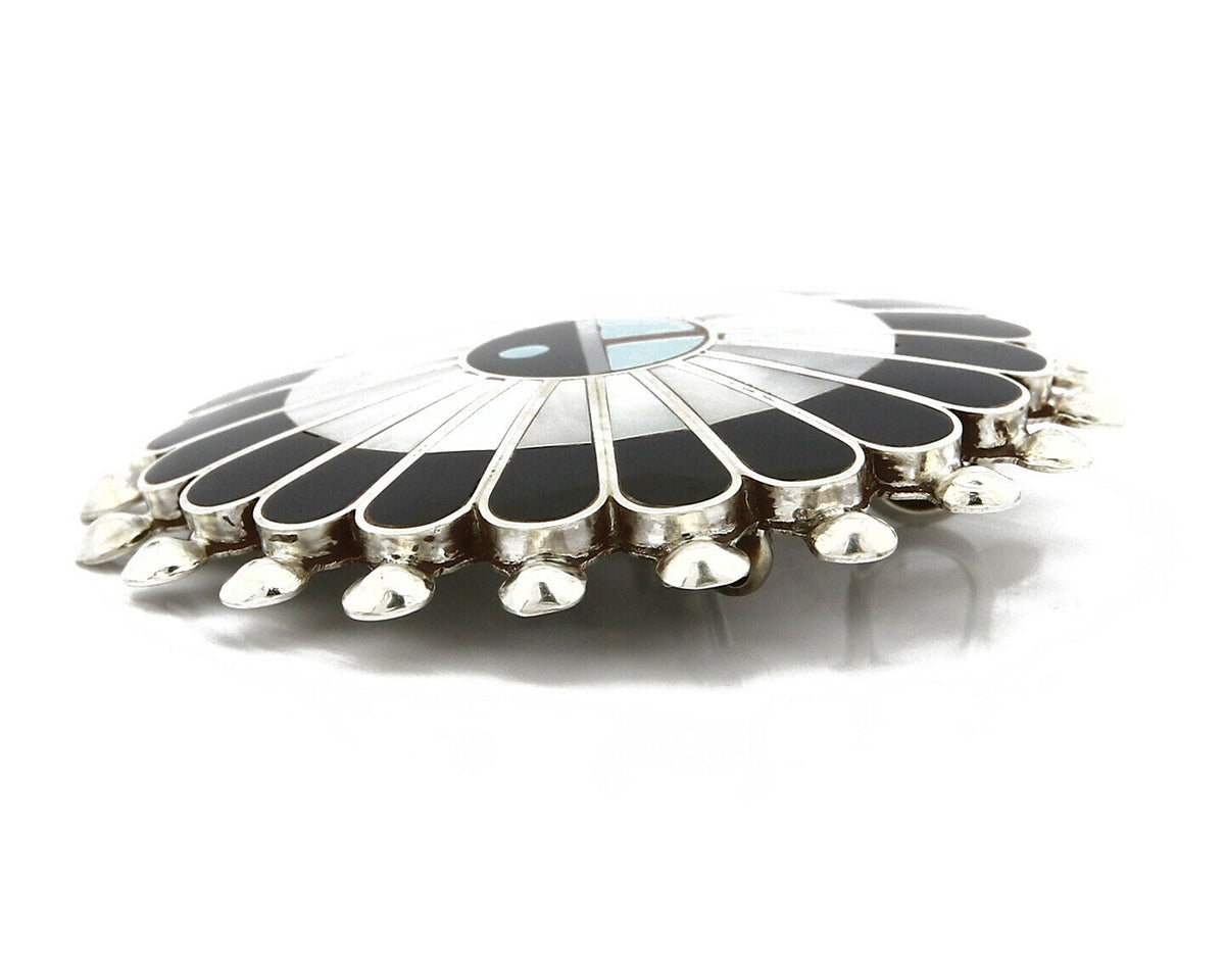 Zuni Signed Artist Victoria Unkestine Inlaid .925 SOLID Silver Tewa Pendant Pin
