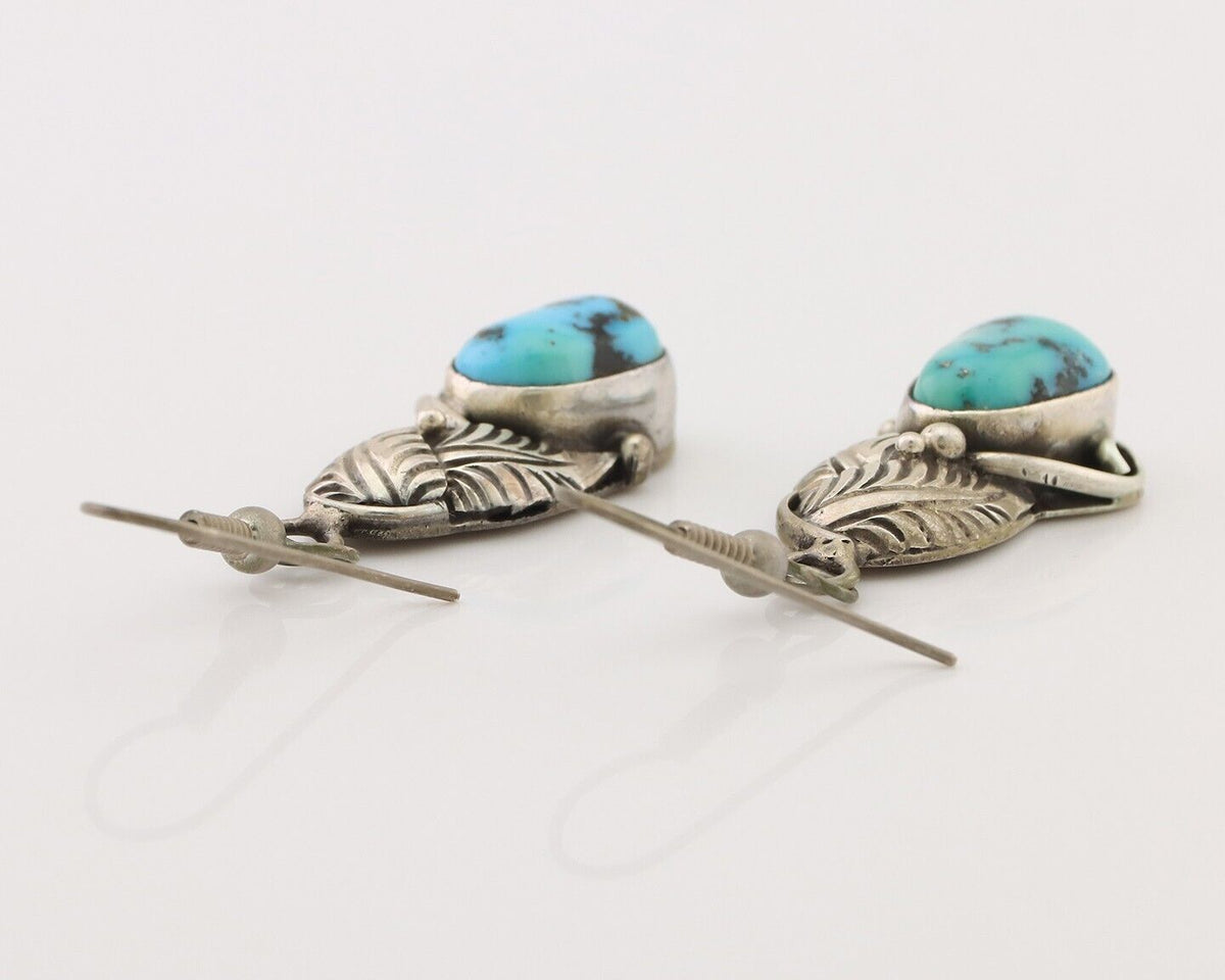 Navajo Handmade Earrings 925 Silver Natural Turquoise Native Artist C.80's