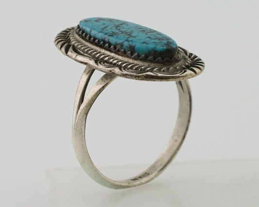Navajo Ring 925 Silver Natural Spiderweb Turquoise Native American Artist C.80's