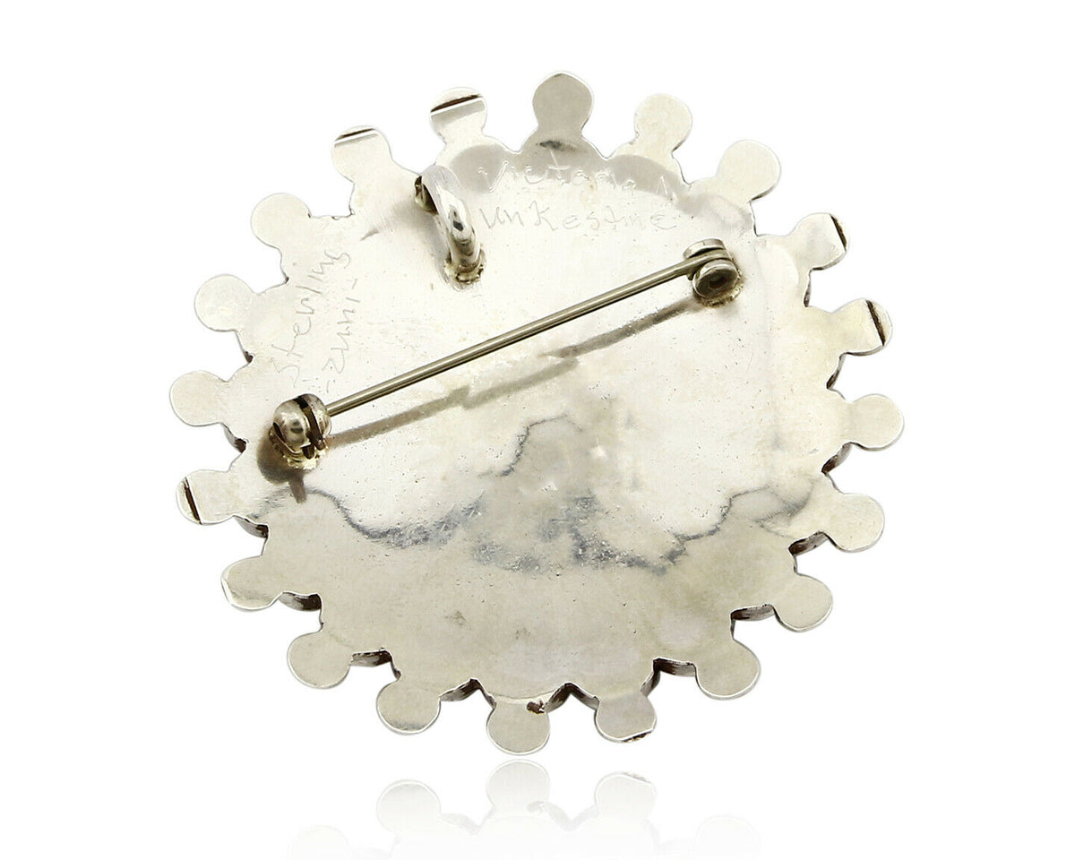 Zuni Signed Artist Victoria Unkestine Inlaid .925 SOLID Silver Tewa Pendant Pin