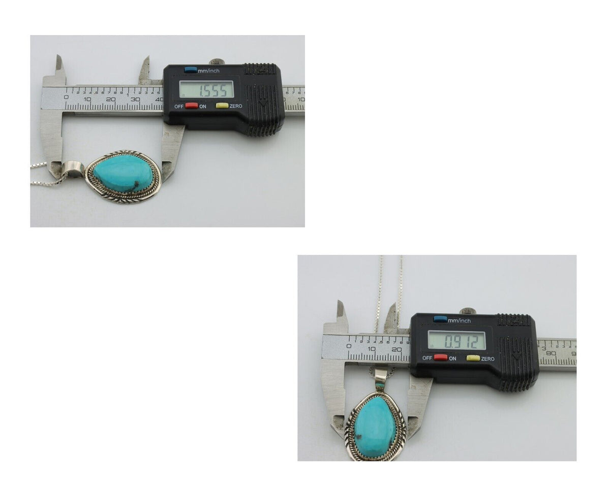 Navajo Necklace 925 Silver Kingman Turquoise Signed Anna Begay C.80's