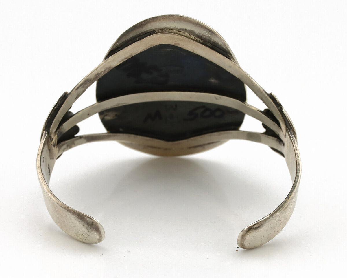 Navajo Shadow Box Bracelet .925 Silver Blue Turquoise Artist Signed M Montoya 80