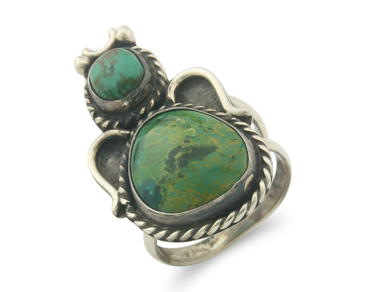 Vintage Navajo Ring 925 Sterling Authentic Turquoise Artist Signed Size 10.75