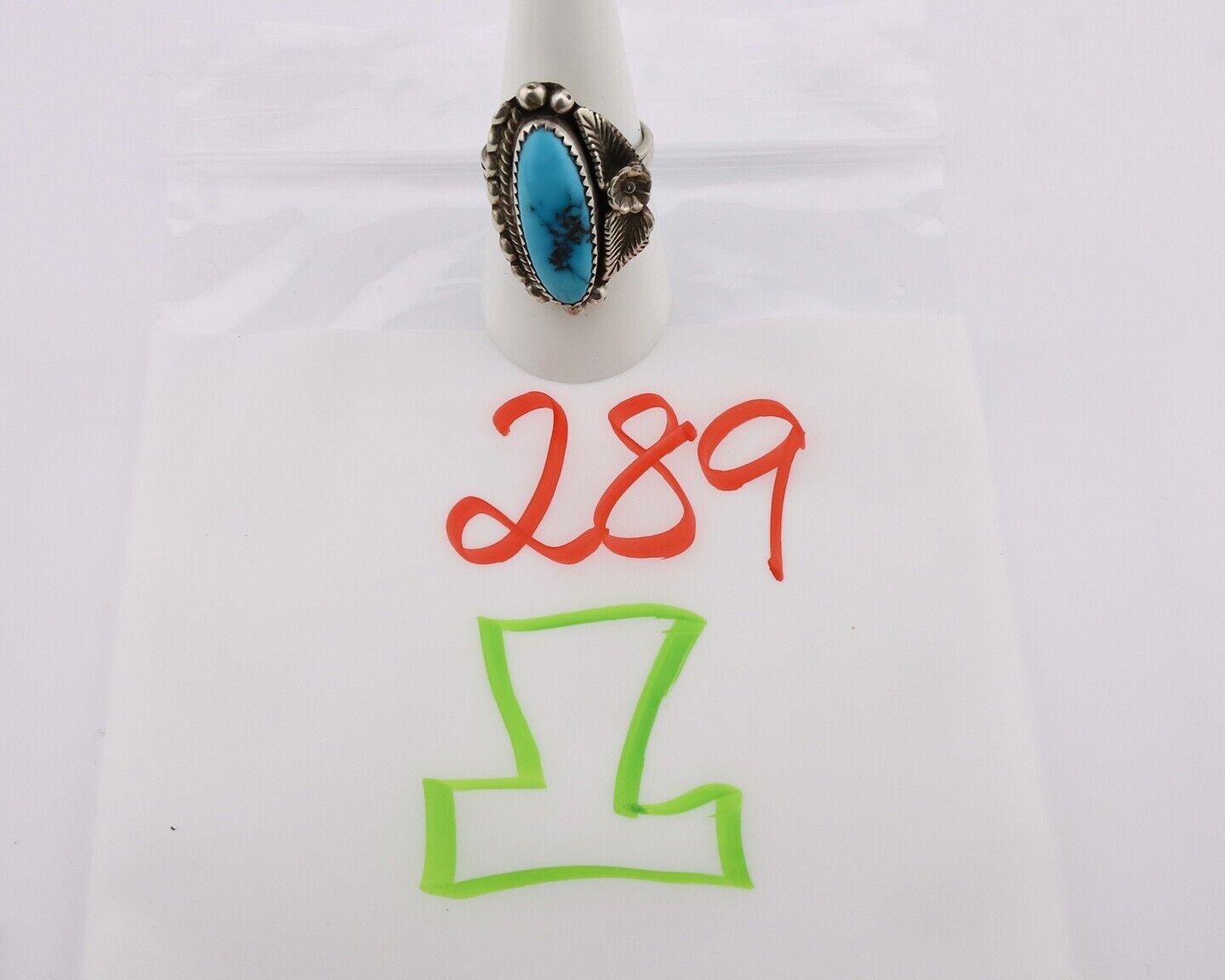 Navajo Ring 925 Silver Sleeping Beauty Turquoise Signed SC C.80's
