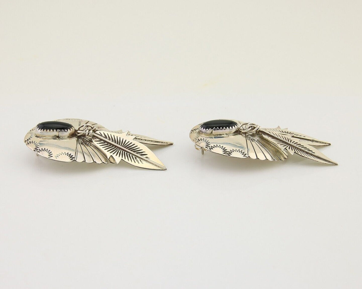 Navajo Handmade Earrings 925 Silver Onyx Native American Artist C.80's