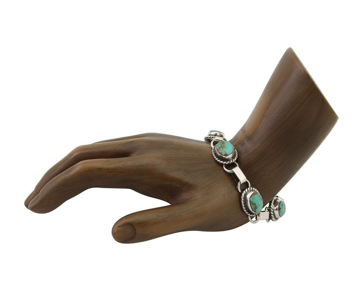 Navajo Bracelet 925 Silver Natural Blue Turquoise Native American Artist C.80's