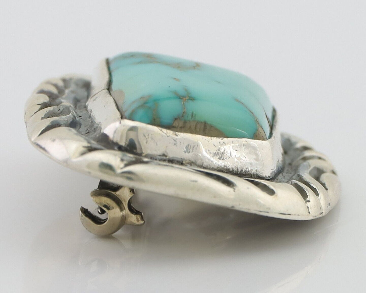 Navajo Pin 925 Silver Natural Royston Turquoise Signed C Raincloud C.80's