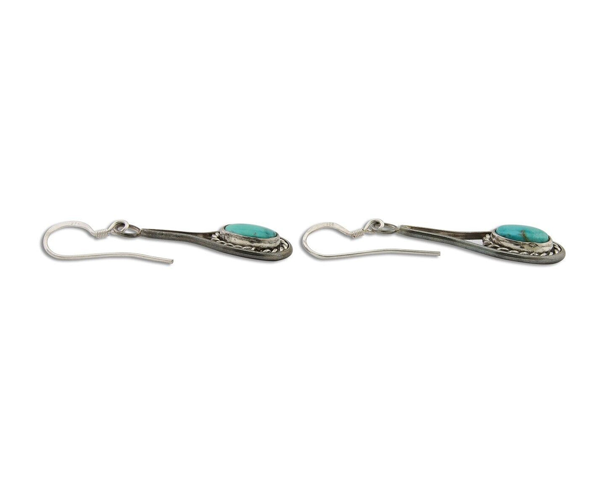 Navajo Dangle Earrings 925 Silver Natural Turquoise Native American Artist C.80s