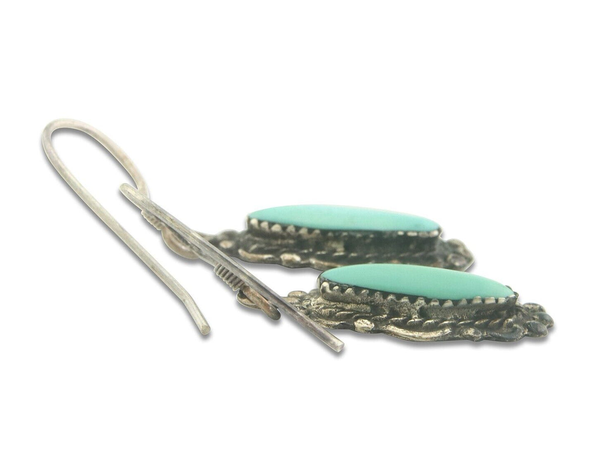Navajo Earrings 925 Silver Natural Turquoise Native Artist C.80's