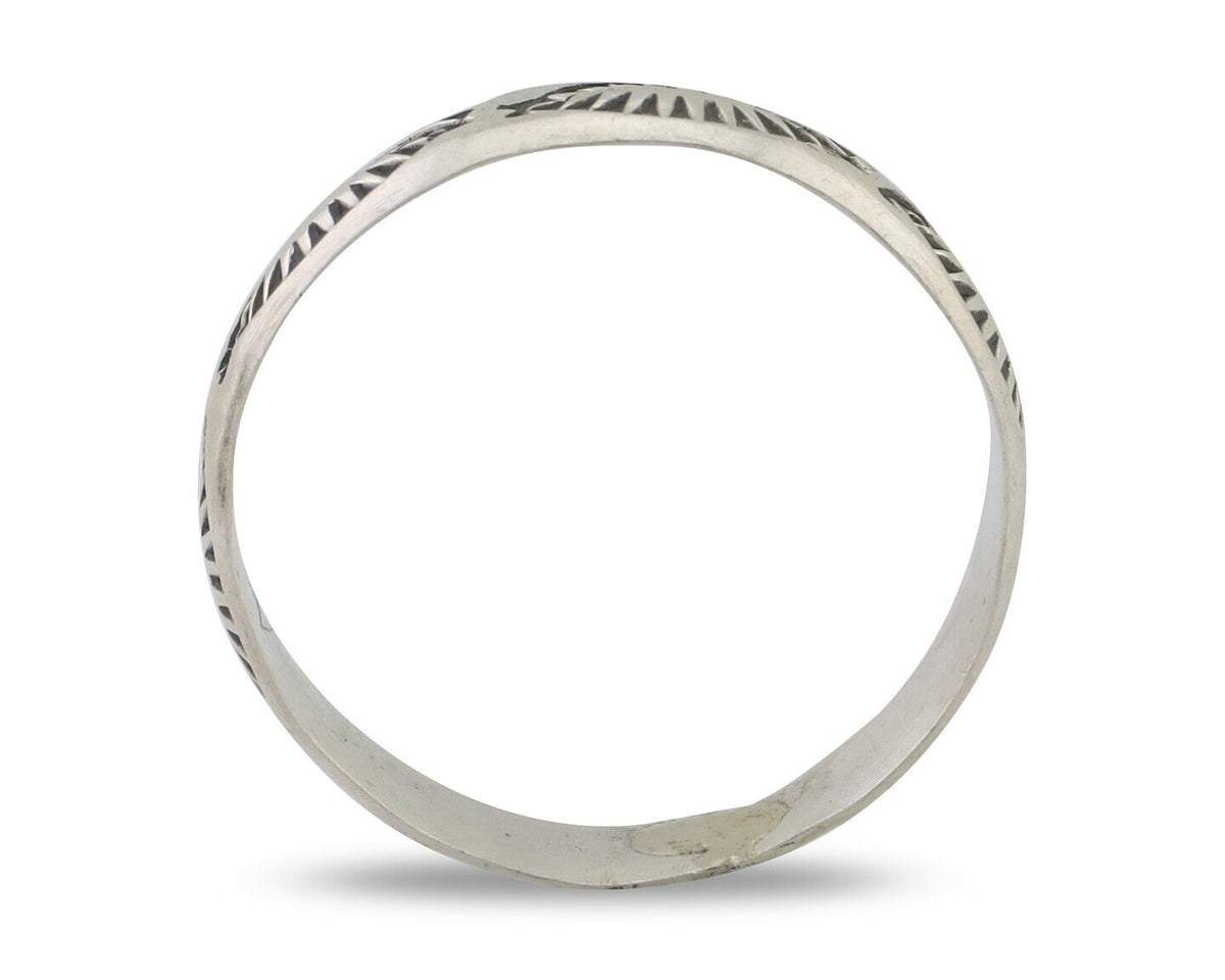 Navajo Hand Stamped Band 925 Silver 5.0 mm Signed Larry Chavez Size 11.75 C.80's