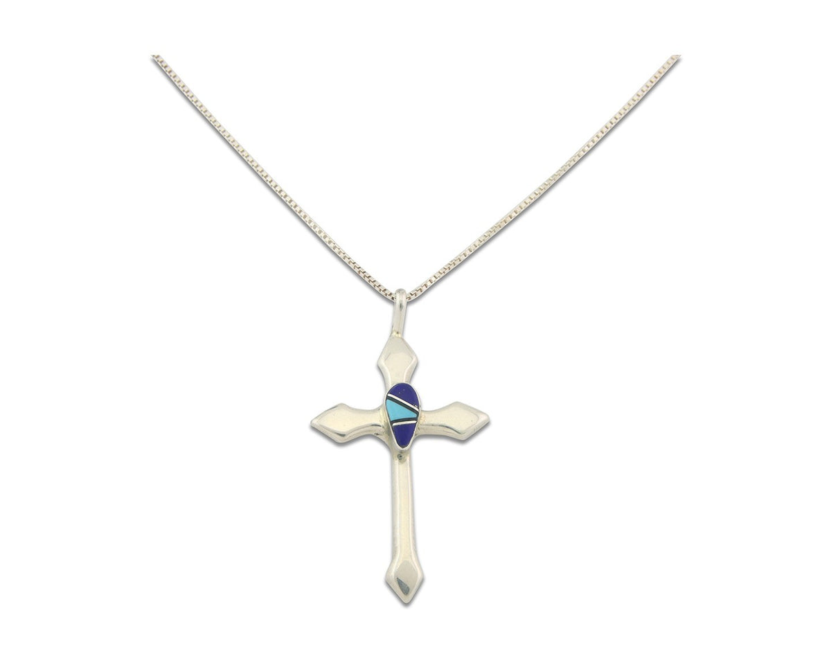 Navajo Cross Necklace Sterling Silver Authentic Natural Gemstones Signed M